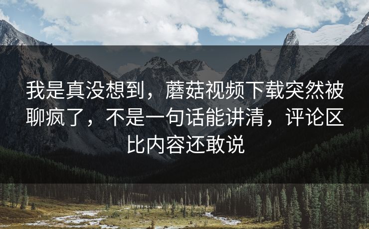 我是真没想到，蘑菇视频下载突然被聊疯了，不是一句话能讲清，评论区比内容还敢说