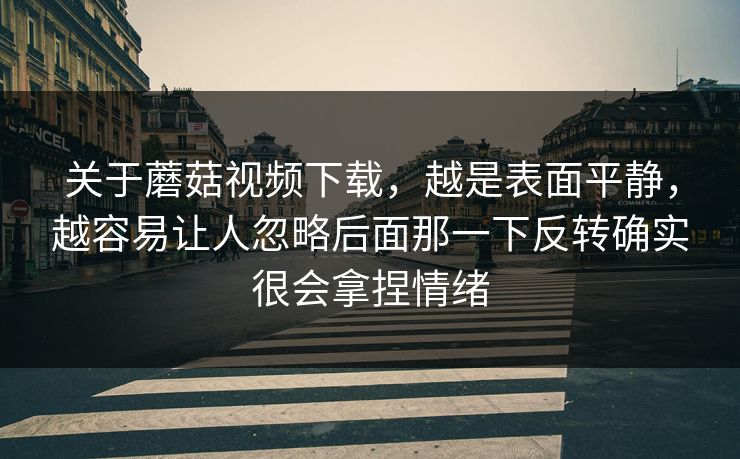 关于蘑菇视频下载，越是表面平静，越容易让人忽略后面那一下反转确实很会拿捏情绪
