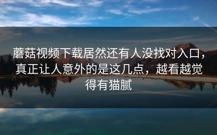 蘑菇视频下载居然还有人没找对入口，真正让人意外的是这几点，越看越觉得有猫腻
