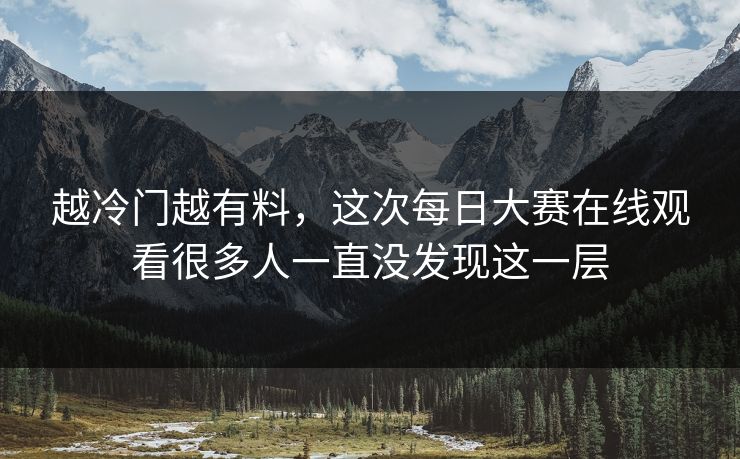 越冷门越有料，这次每日大赛在线观看很多人一直没发现这一层
