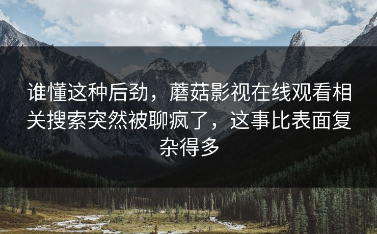 谁懂这种后劲，蘑菇影视在线观看相关搜索突然被聊疯了，这事比表面复杂得多