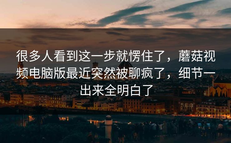 很多人看到这一步就愣住了，蘑菇视频电脑版最近突然被聊疯了，细节一出来全明白了
